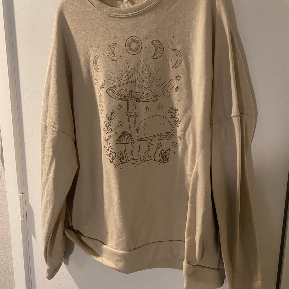 Beige Graphic Sweatshirt with Mushroom Design
